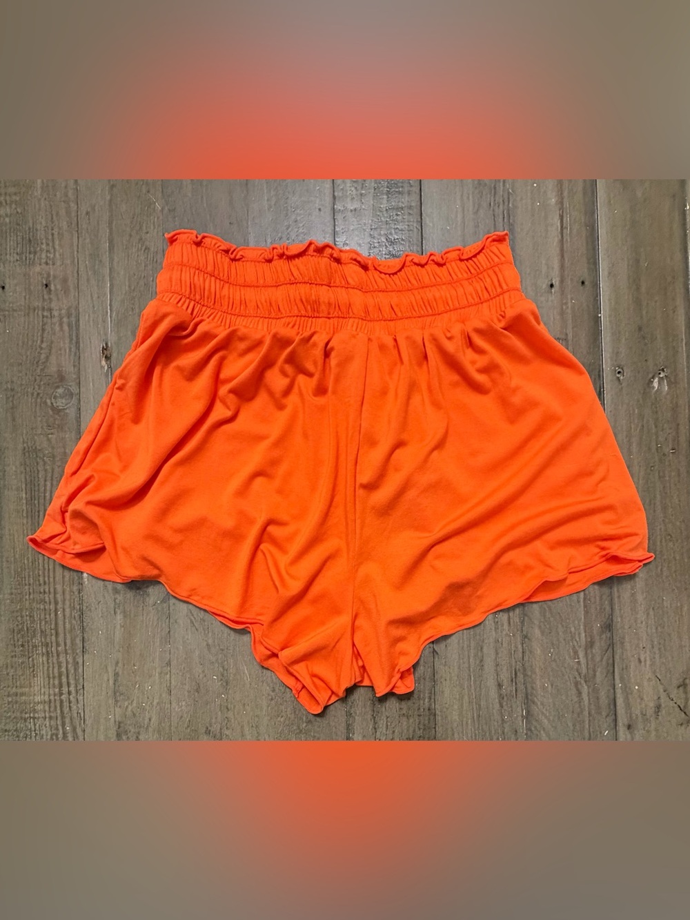 NWT HALARA Frill High Waisted Drawstring Flowy Stacked Shorts 3" XS Orange - Picture 4 of 10